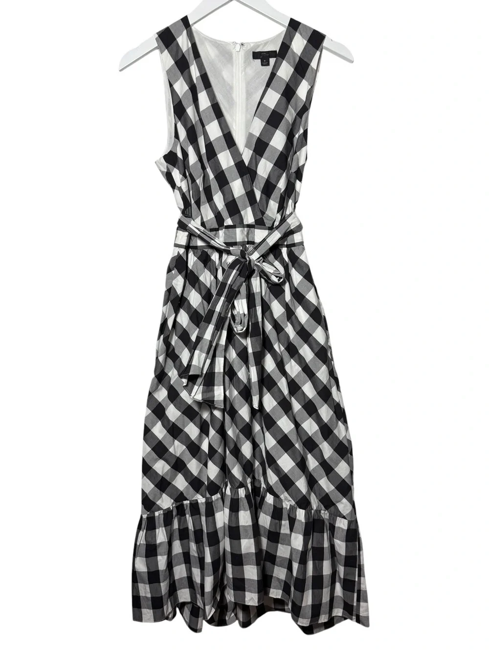 J. Crew Sleeveless Faux Wrap Dress in Gingham Cotton Poplin Size 8 Black White - Picture 3 of 11